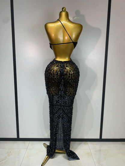 Adelina Rhinestone Backless Maxi Dress