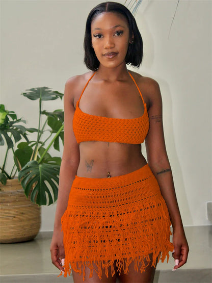 Kenia Knit Tassel Skirt Set