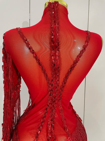 Iris Rhinestone Mesh Tassel Dress