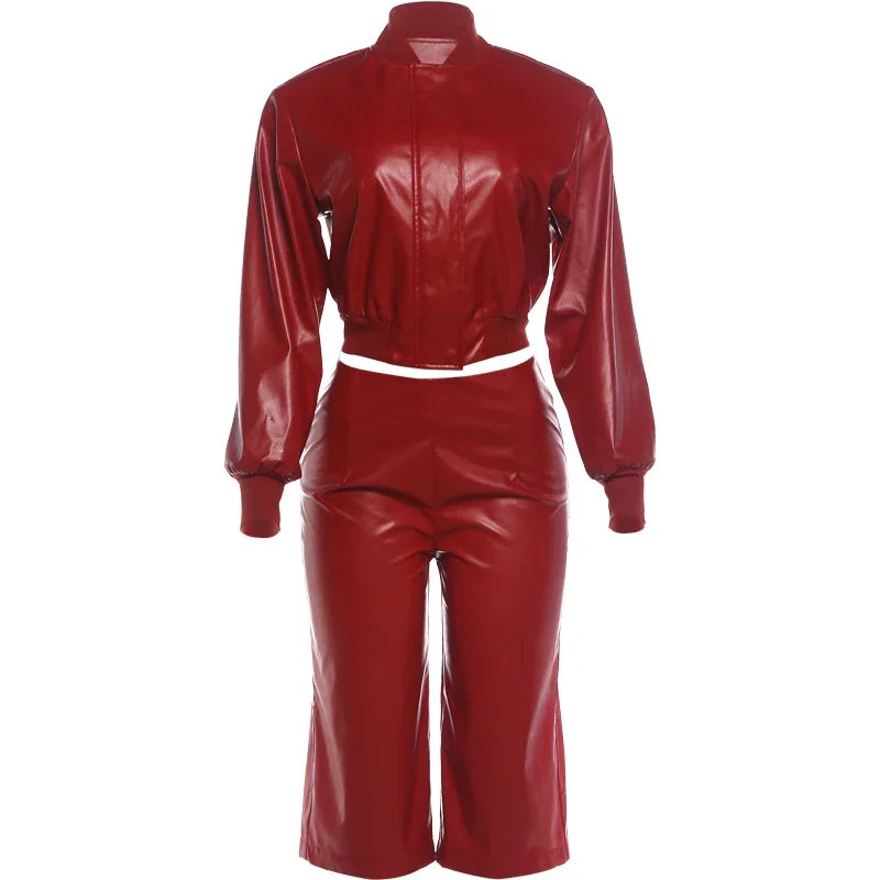 Red Leather Short Set