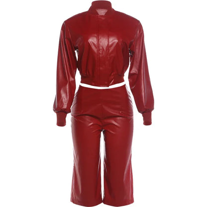 Red Leather Short Set
