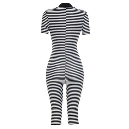 Deep V-Neck Striped Romper
