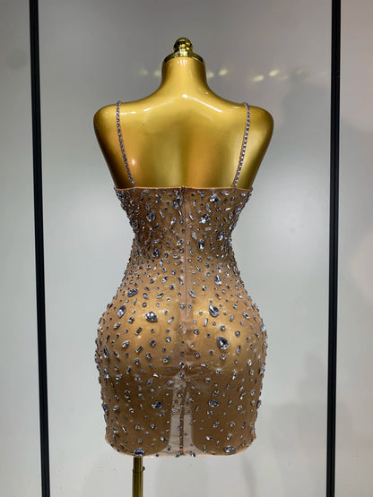 Zoey Rhinestone Mesh Mini Dress