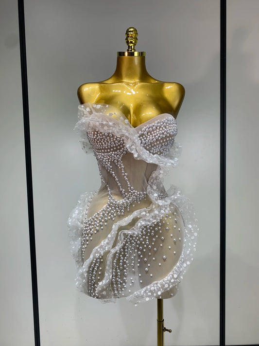 Pearl Ruched Mini Dress