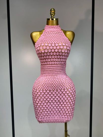 Pink Sequins Backless Mini Dress