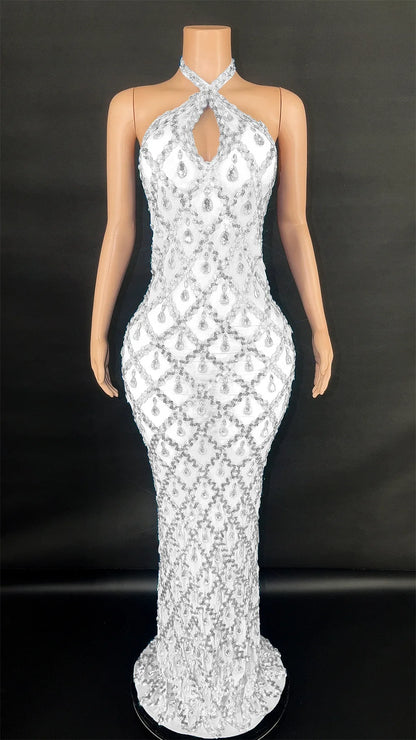 Abi Rhinestone Mesh Maxi Dress