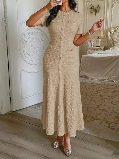Sun-Drenched Knit Button Midi Dress