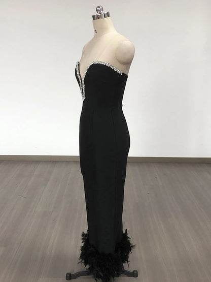 Feather Cocktail Bandage Maxi Dress