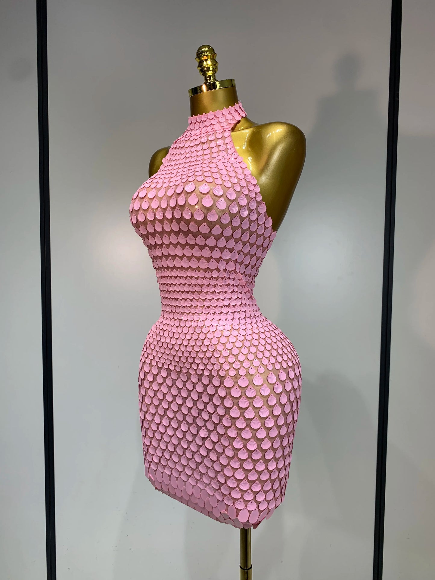 Pink Sequins Backless Mini Dress