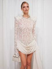 Opulent White Sequins Mini Dress