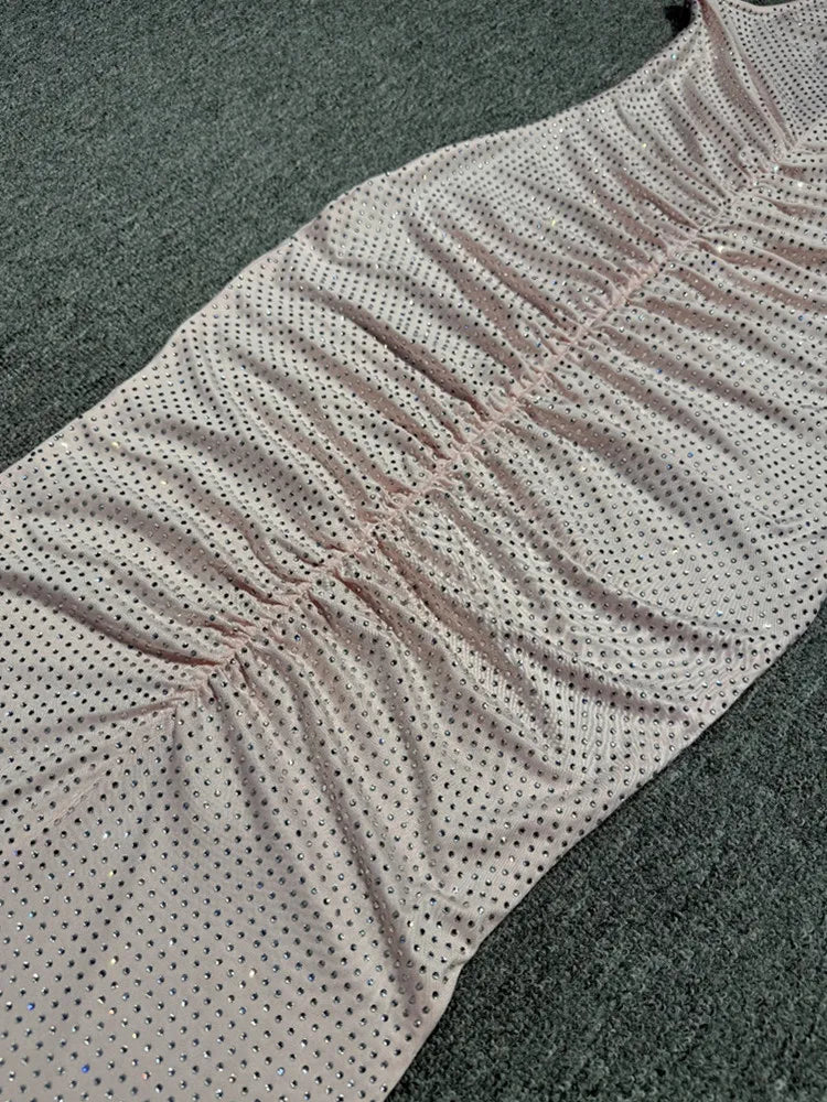 Pink Embellished Ruched Maxi Dress