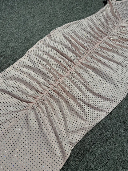 Pink Embellished Ruched Maxi Dress
