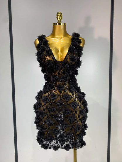 Bloom Pearls Lace Mini Dress