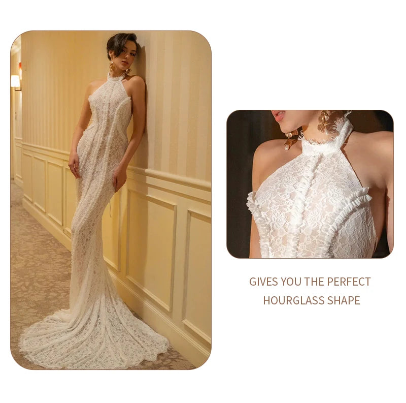 White Lace Mermaid Maxi Dress