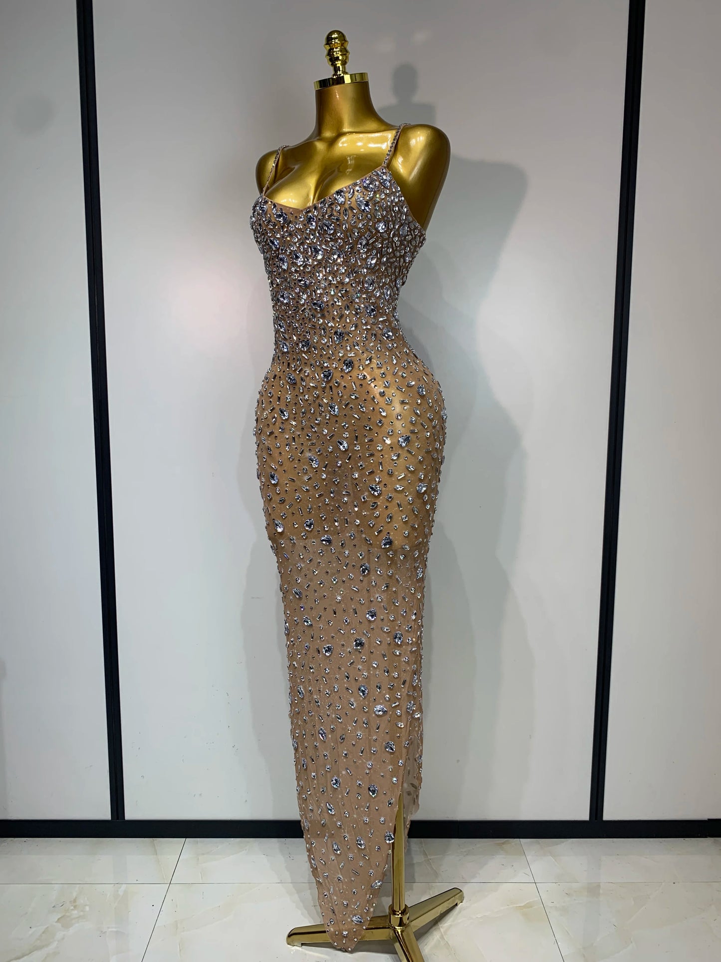 Zoey Rhinestone Mesh Maxi Dress