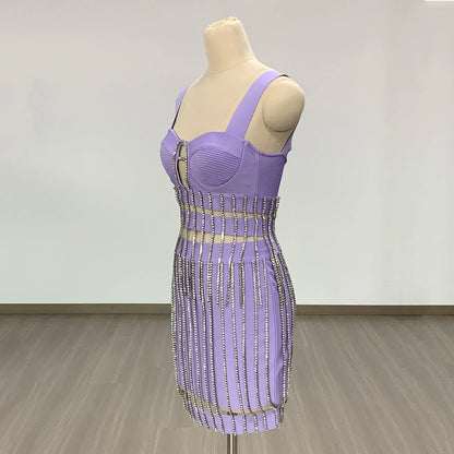 Purple Chain Bandage Skirt Set