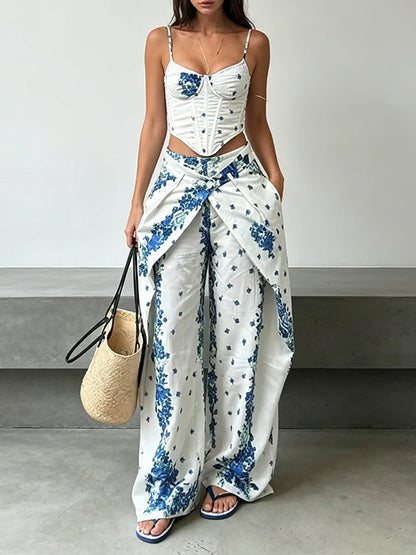 Boho Floral Corset Pants Set