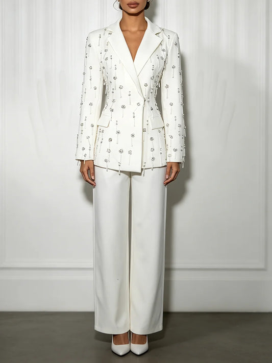 Chic Beaded Blazer Pants Set
