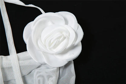 Flower Applique Ruffle Top- White