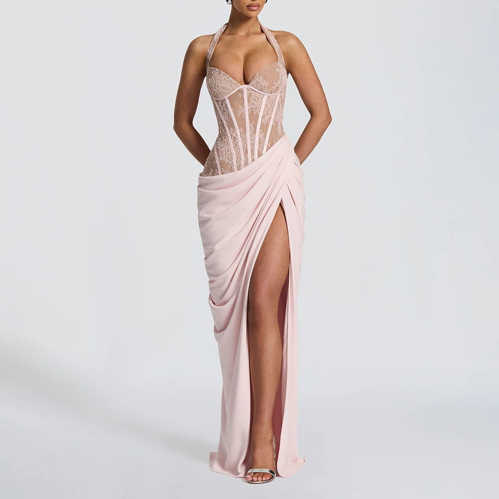 Bodice Corset High Slit Maxi Dress
