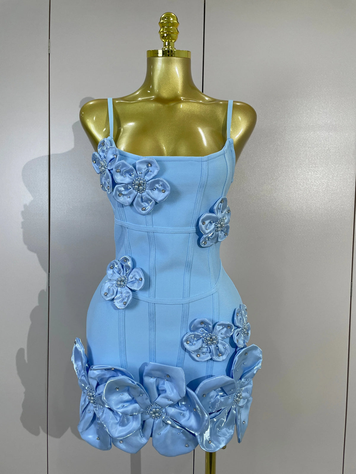 Chic 3D Beaded Flower Bandage Mini Dress