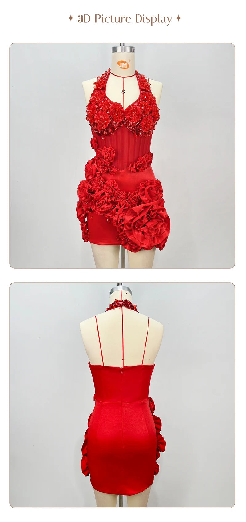 Floral Halter Sequins Mini Dress