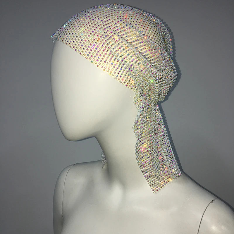 Crystal Rhinestone Fishnet Headscarf