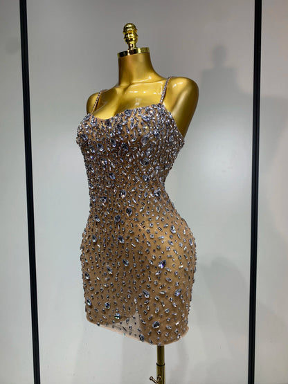 Zoey Rhinestone Mesh Mini Dress