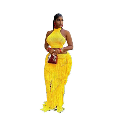 Olina Crochet Knit Tassel Skirt Set