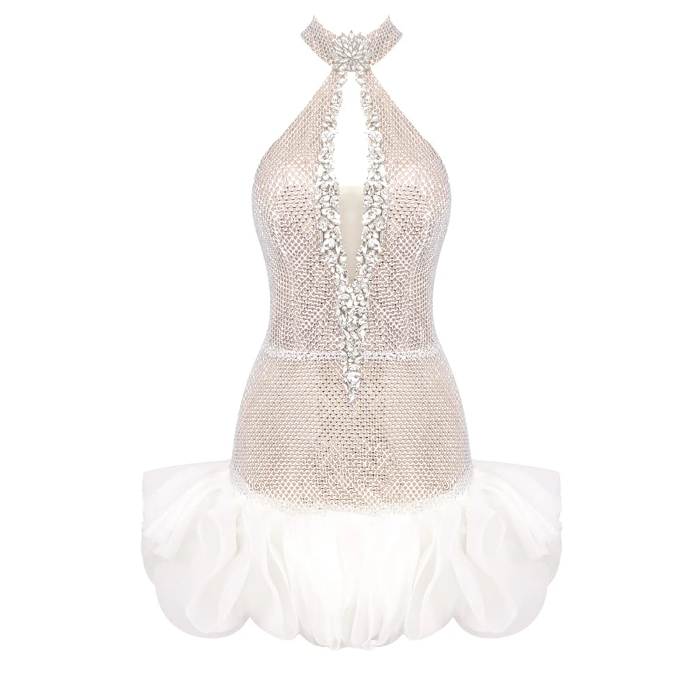 Silver Sequins Tulle Cocktail Dress