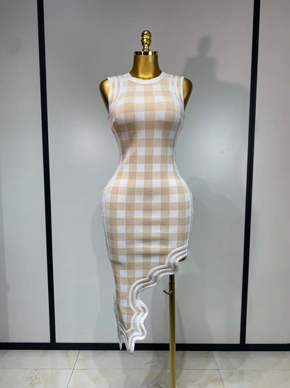 Plaid Asymmetrical Bandage Dress