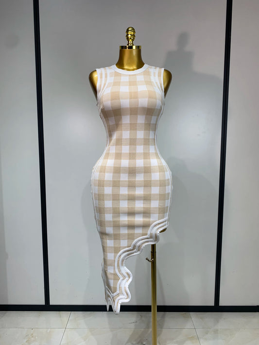 Plaid Asymmetrical Bandage Dress