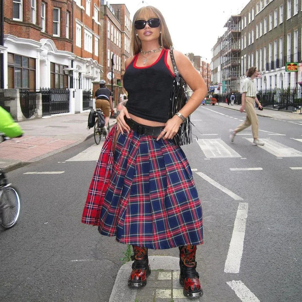 Vintage Plaid Midi Skirt