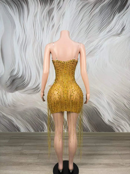 Stephy Gold Rhinestone Dress