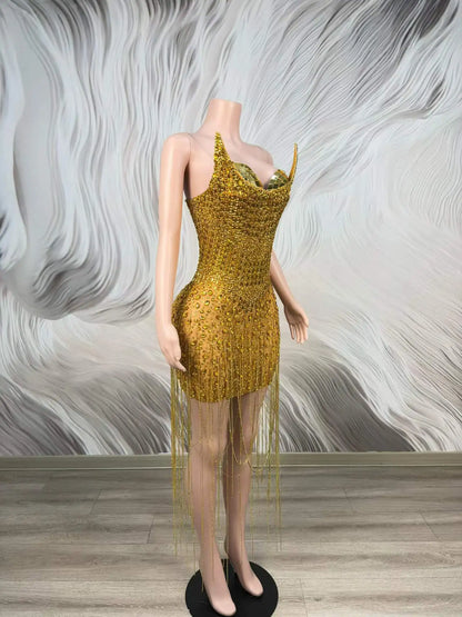 Stephy Gold Rhinestone Dress