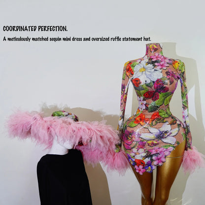 Luxury Floral Sequin Ruffle Dress