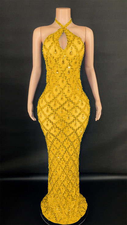Abi Rhinestone Mesh Maxi Dress