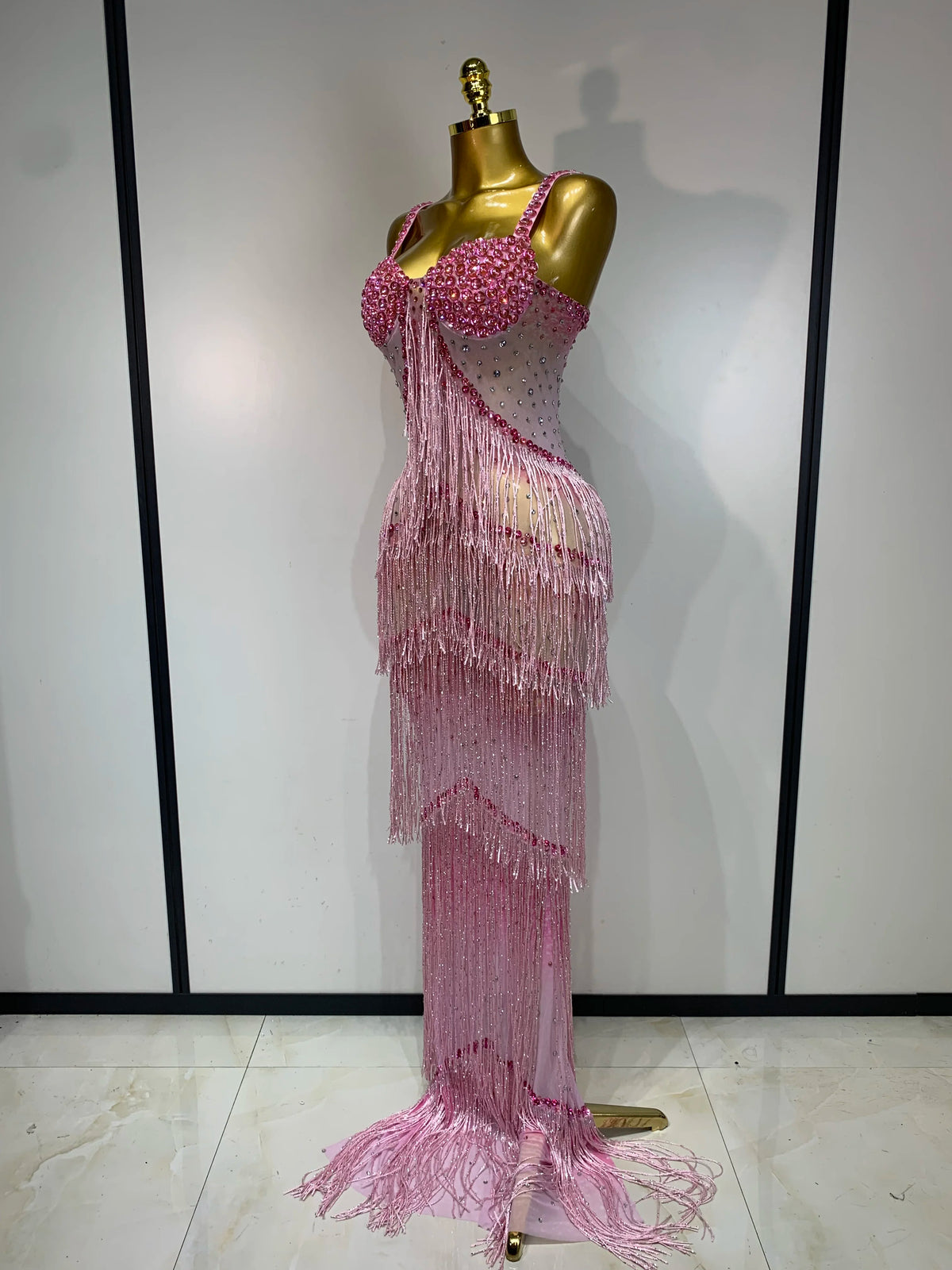 Maxine Tassel Mesh Maxi Dress