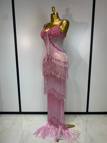 Maxine Tassel Mesh Maxi Dress