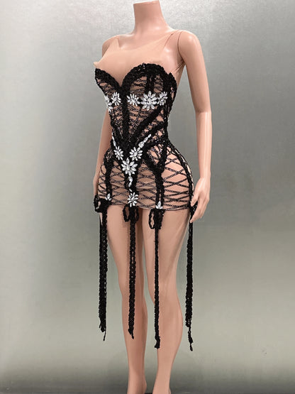 Goddess Sequin Embroidered Mini Dress
