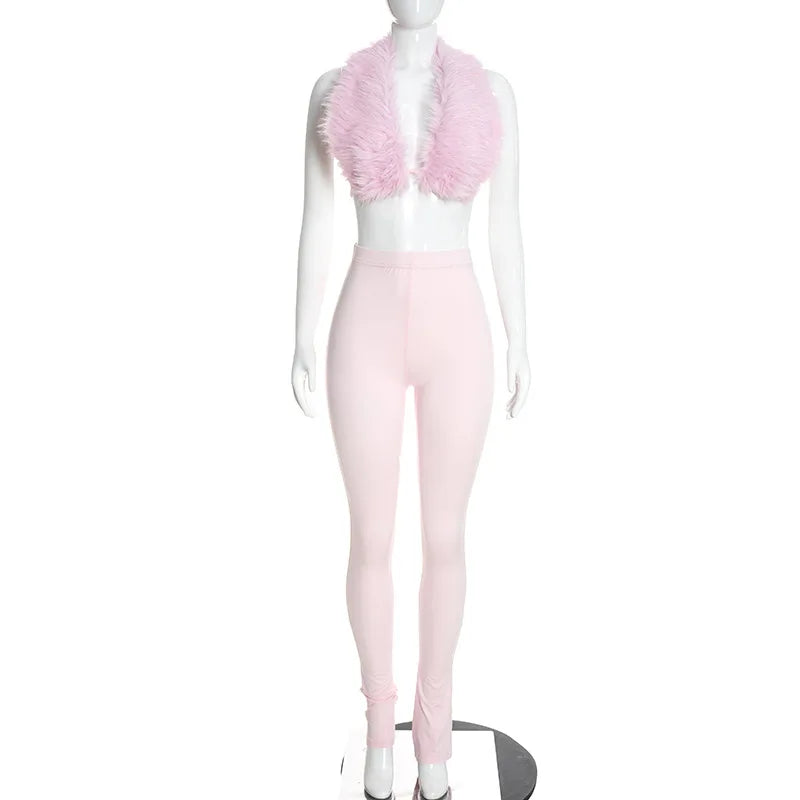 Fluffy Fur est Top Pants Set
