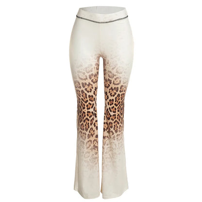 Gradient Leopard Hooded Flared Pants Set