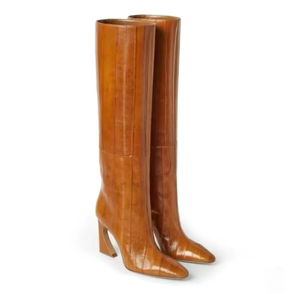 Crocodile Chunky Heel Boots