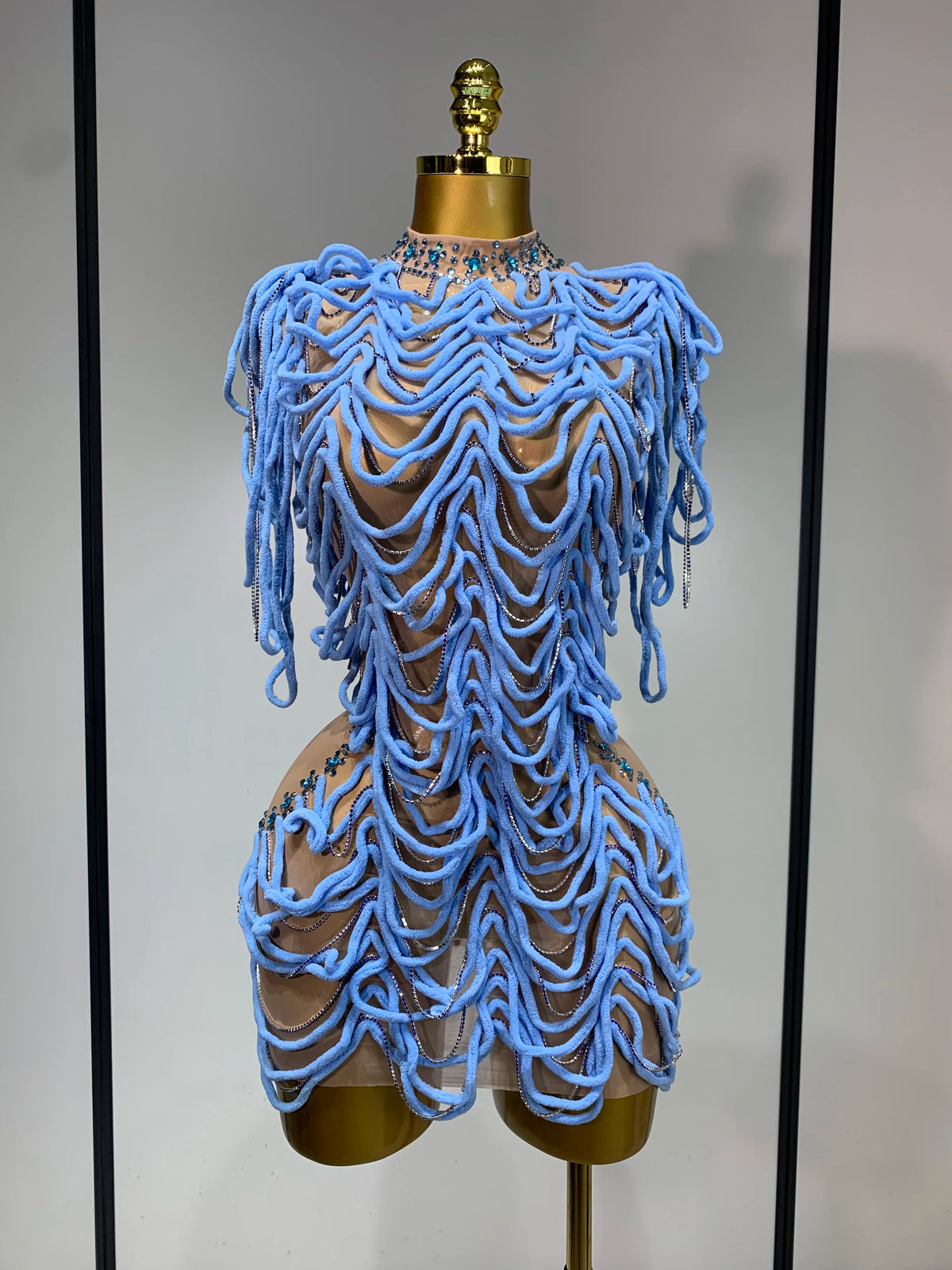 Monika Rinestone Mesh Mini Dress
