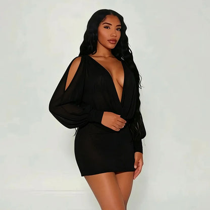 Cold Shoulder Sheer Mini Dress