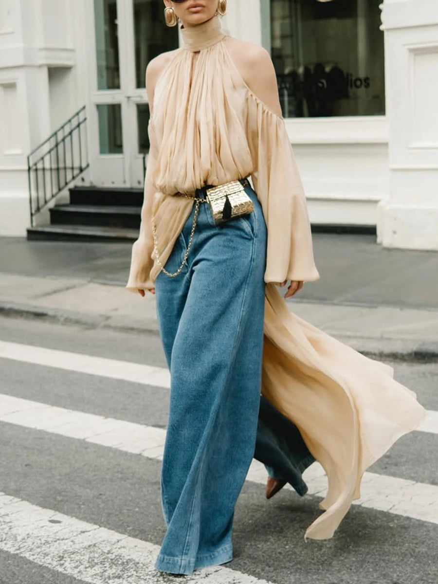 Turtleneck Ruched Accent Blouse
