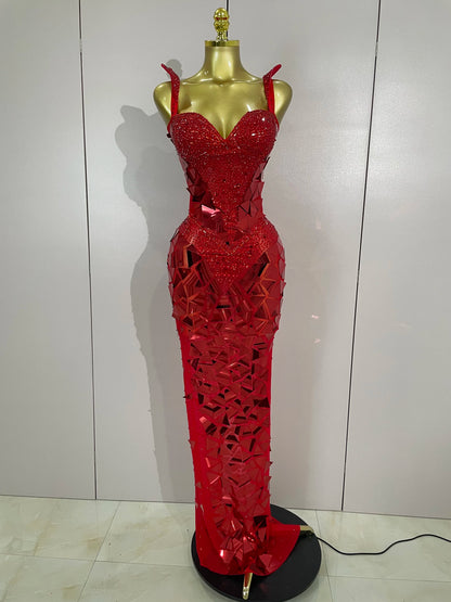 Mirror Sequins Mesh Maxi Dress