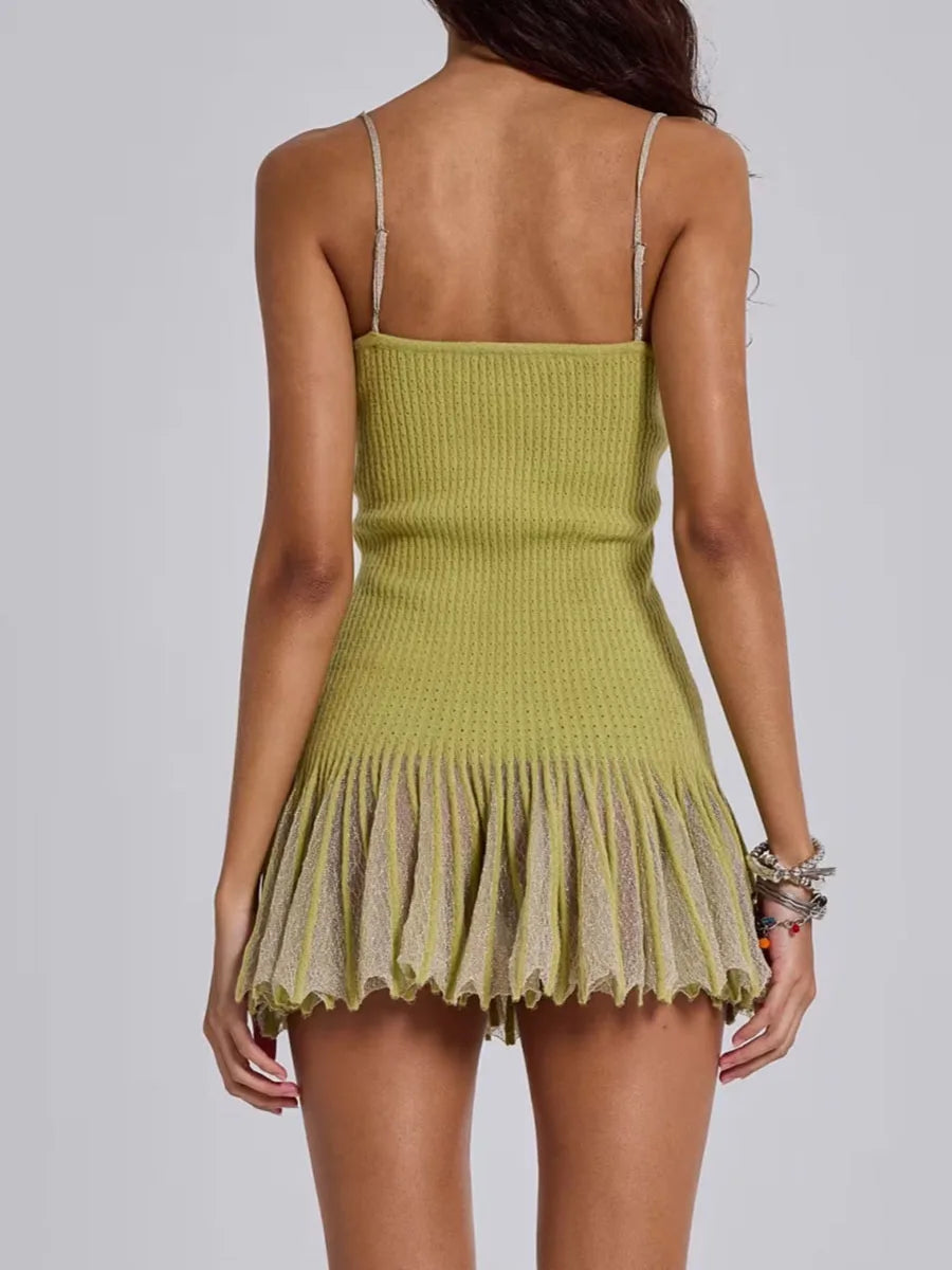 Lizz Ribbed Knit Ruffled Hem Mini Dress