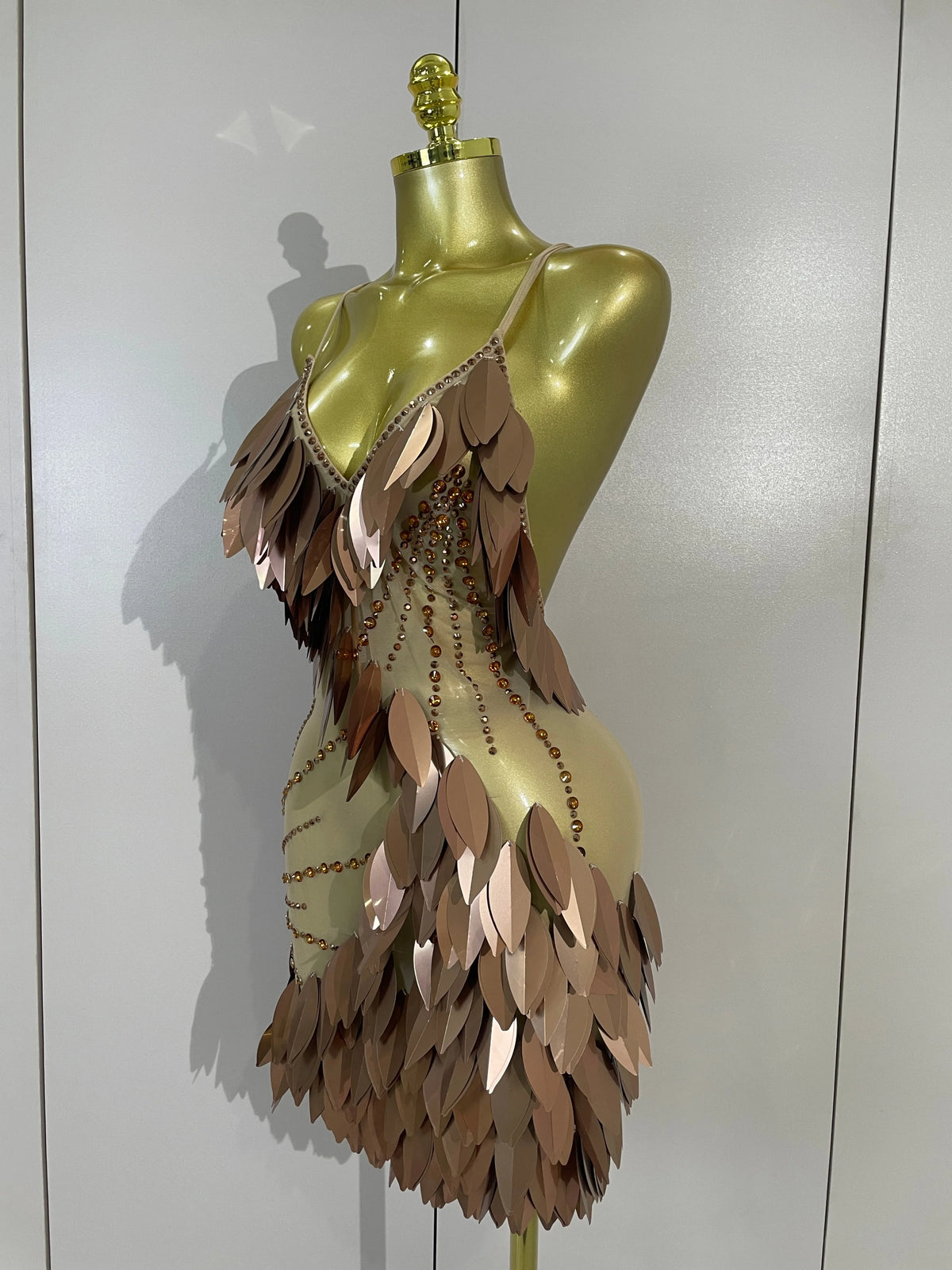 Leafy Sequins Mesh Mini Dress