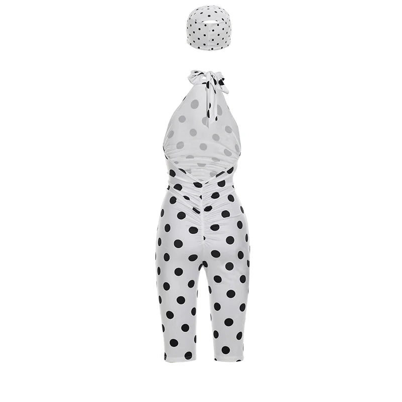 Polka Dot Print Romper +Headscarf